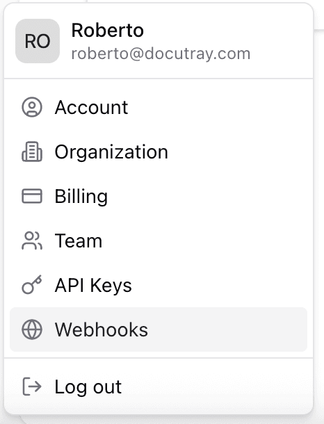 Webhook configuration menu
