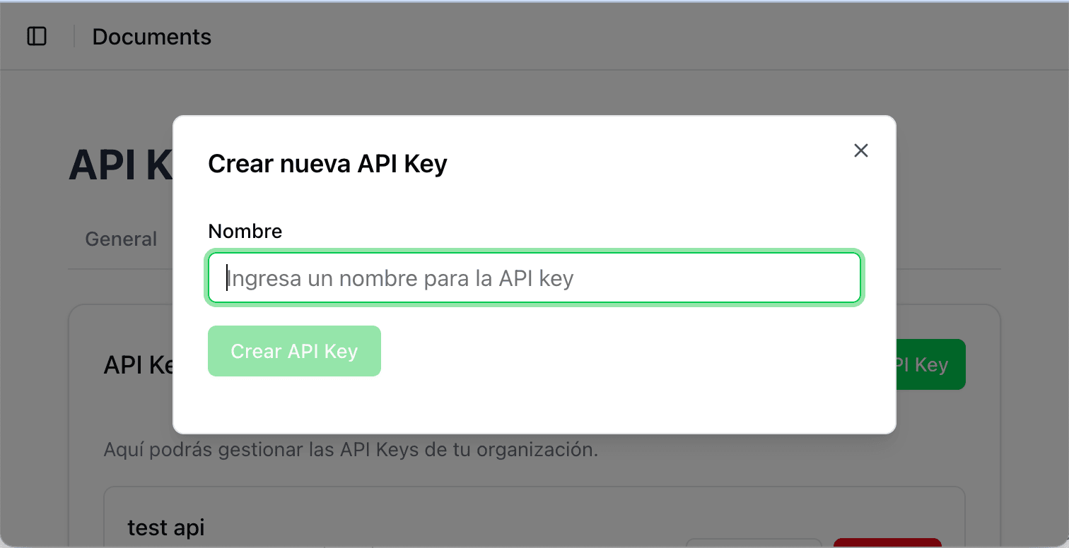 Crear nueva API Key