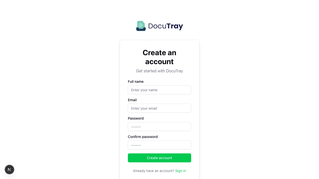 DocuTray Registration Page