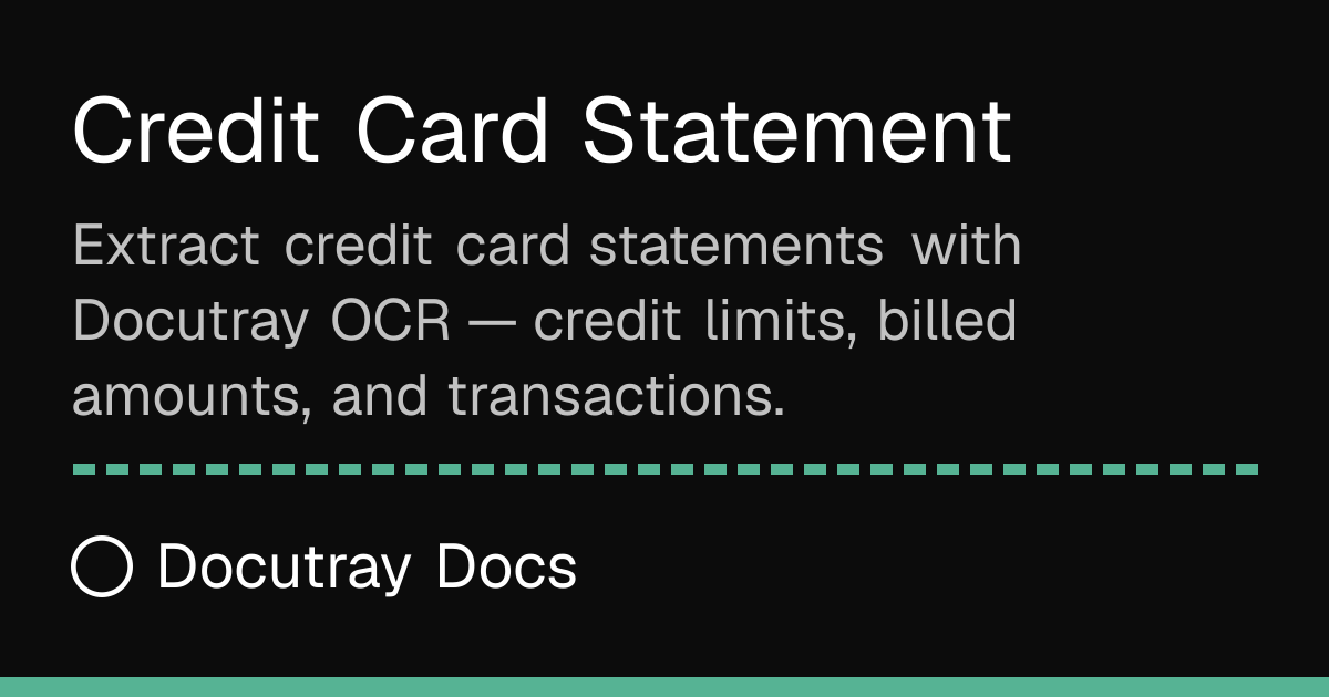 Credit Card Statement · Document Types · Docutray Docs